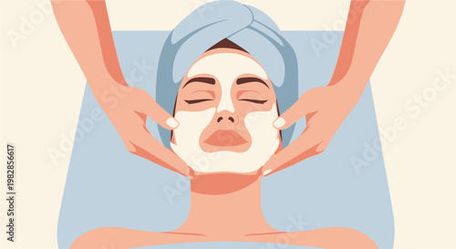 Aesthetic facial treatment with a relaxing mask and gentle massage for skin rejuvenation and beauty enhancement