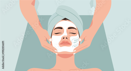 Woman receiving a facial mask treatment for skincare and relaxation in a spa setting