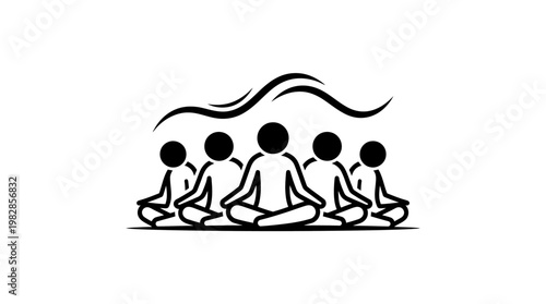 Group of People Meditating Silhouetted Under Swirls