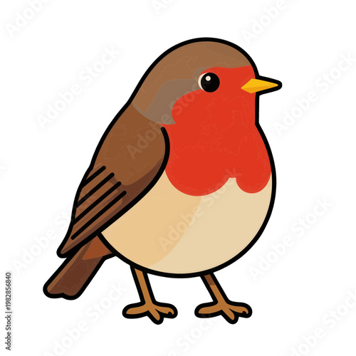 Cute European Robin Bird Flat Vector Icon