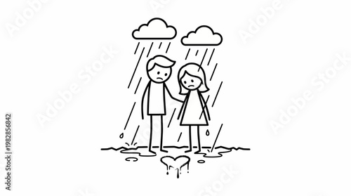 Couple Comforting Each Other in the Rain After Heartbreak