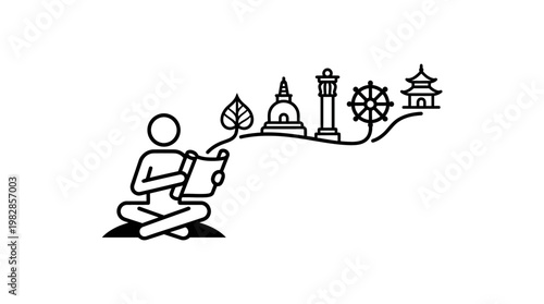 Meditating Figure Contemplating Buddhism Symbols