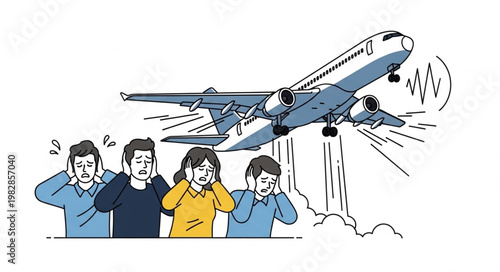 Airplane noise pollution affecting people.