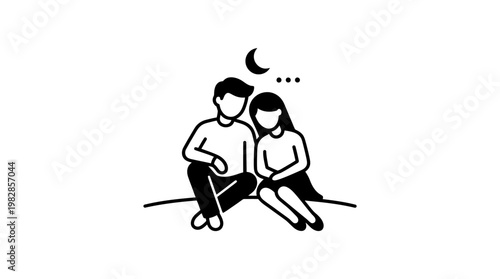 Couple Sitting Under the Moon Contemplating Thoughts
