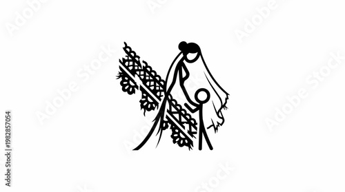 Simple Stick Figure Bride and Child Silhouette