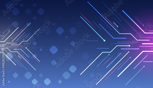 Abstract technology background with dynamic lines, glowing elements, and gradient colors, symbolizing fast data transfer, digital innovation, and modern communication systems.