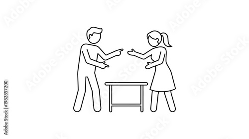 Couple Arguing Over a Table Vector Outline
