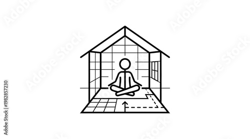 Meditating Person Inside a House Line Art