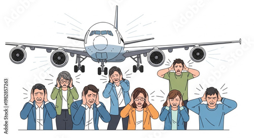 Airplane noise pollution affecting people.