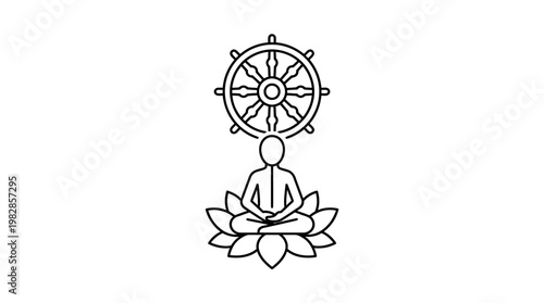 Minimalist Line Art of Buddha with Dharma Wheel