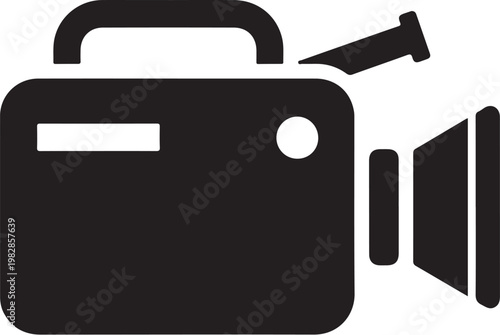 Black film camera, movie camera icon, video recorder symbol, cinematic equipment