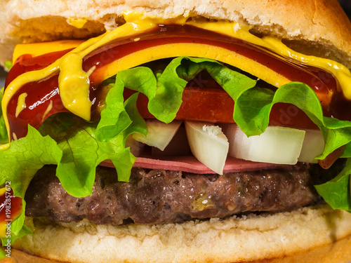Close up of delicious cheeseburger