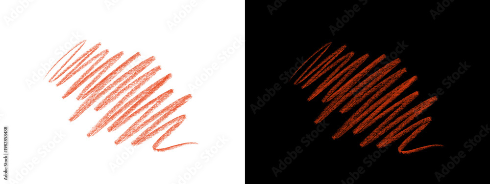 Fototapeta premium Red Hatched Scribble Patch on Split White and Black Background