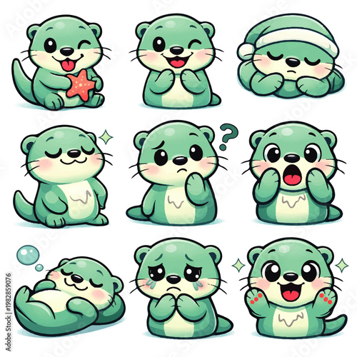 A grid of emotive otters