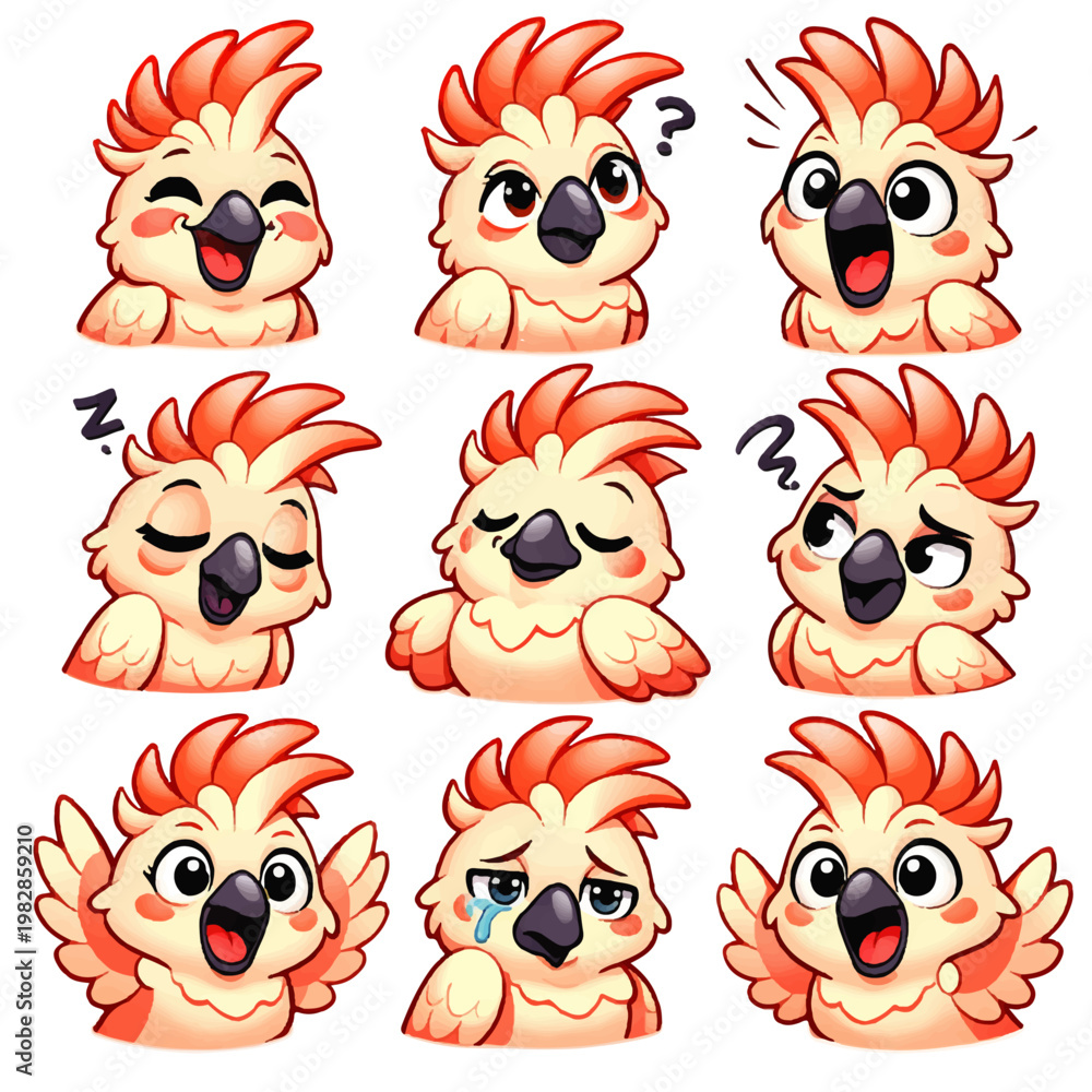 Fototapeta premium Emotional cockatoo expressions grid