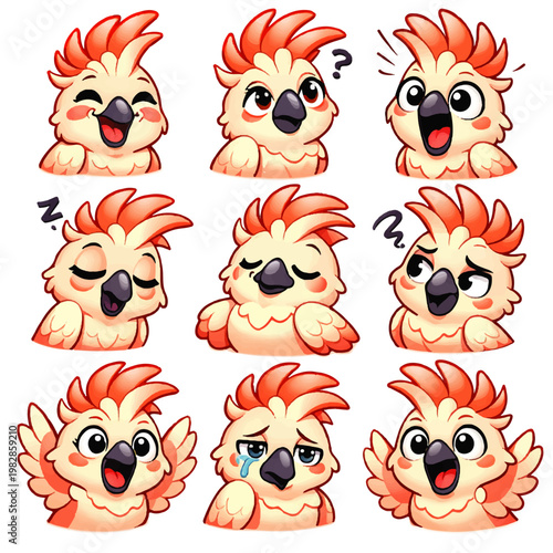 Emotional cockatoo expressions grid