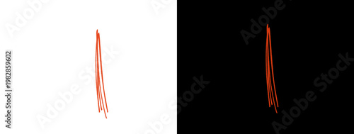 Foto Vertical bundle of red threads frayed fiber strands on white and black backgroun