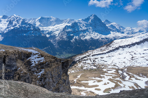 The Grindewald Valley and mountain trail in Switzerland. Swiss alps