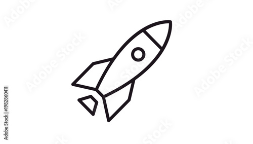Minimalist black line art vector icon of a rocket ship launching, sleek spaceship illustration symbol for startup business growth, space exploration, technology, and science projects isolated.