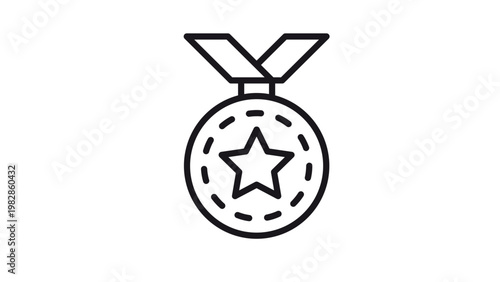 Foto Black line art vector icon of a medal with a star, symbol of achievement, award, and victory, minimalist graphic illustration for success, competition, and excellence isolated on white background