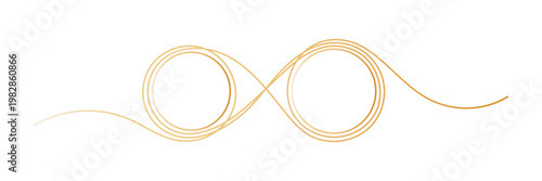 Elegant golden infinity loop icon with continuous line design. Symbol of eternal connection, wedding unity and forever together theme. Hand drawn sketch illustration. Vector graphic sign