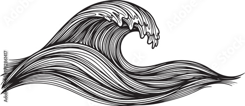 Monochromatic illustration of a crashing ocean wave