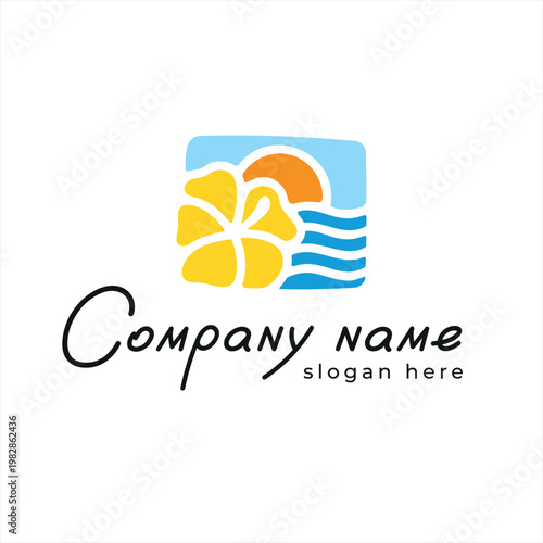 Tropical Beach Sunset Logo Template for Travel and Resort Brand