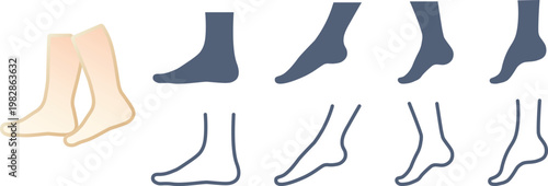 横向きのシンプルな色んな動きのつま先の足の素材セット