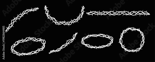 thorn; crown; thorns; christian; circle; branch; frame; icon; christ; friday; simple; sunday; jesus; vine; gothic; vector; symbol; cross; logo; border; easter; wreath; ring; background; white; thorny;