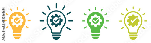 Innovation icon set featuring light bulb with cog symbol, showcasing creative thinking concepts, engineering ideas, and modern problem solving graphics ideal for business, technology