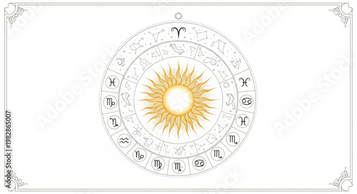 Astrology Zodiac Wheel Sun Celestial Symbols.