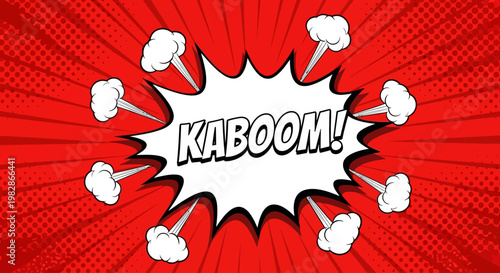 Comic book style illustration of an explosion with the word KABOOM in the center