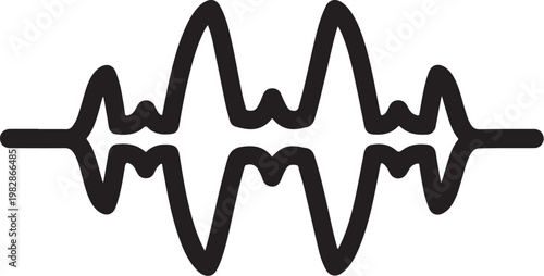 Sound wave, audio signal, music waveform, black line icon, vector graphic