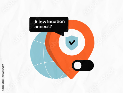 User consent management for location permissions, privacy control in mobile apps. User consent management protects personal data, controls geolocation access for digital security vector illustration