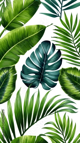 Tropical leaves pattern creating vibrant botanical background