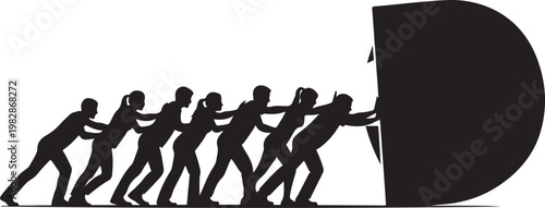 Teamwork and collaboration concept with people pushing together