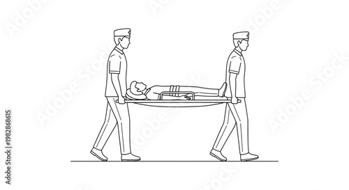 Paramedics carrying patient on stretcher illustration
