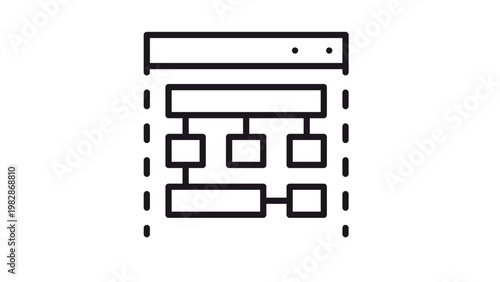 Website Sitemap and Architecture Vector Icon. Black Minimalist Illustration of a Browser Window Showing a Hierarchical Flow Chart, Website Structure, or Organizational Diagram for Web Design