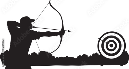Archer silhouette aiming at target with bow
