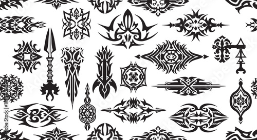 Collection of unique tribal tattoo designs and symbols