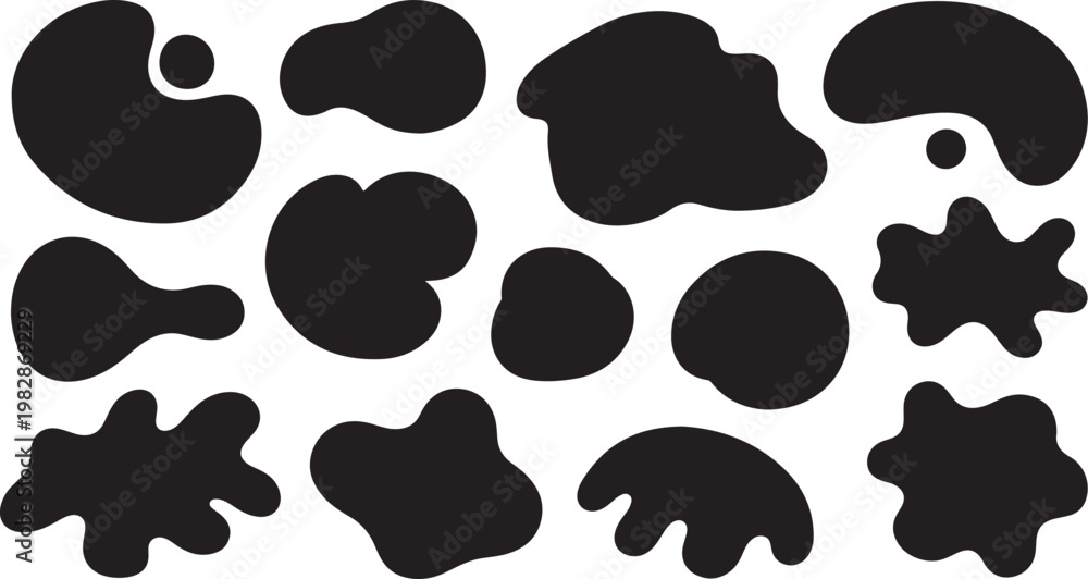 Fototapeta premium Black Silhouettes on White Background Abstract Shapes