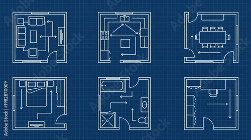 Blueprints of house floor plans.
