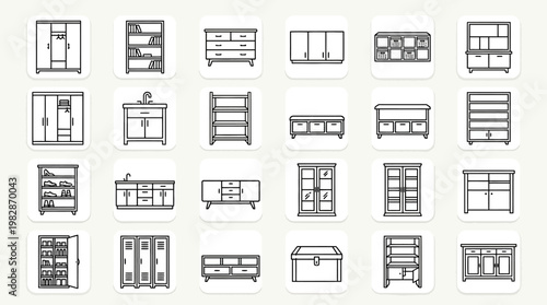 Collection of furniture line icons.