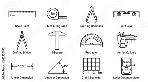 Drafting tools and equipment set.