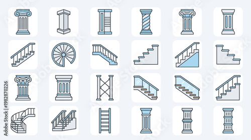 Staircase and pillar design elements.
