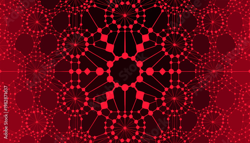 Futuristic ruby red tech background with symmetrical geometric connections.eps