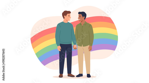 Two Men Holding Hands Rainbow.