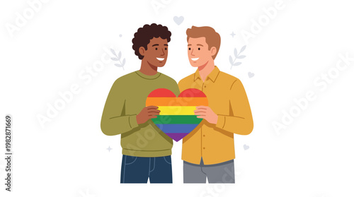 Two Men Holding Rainbow Heart.