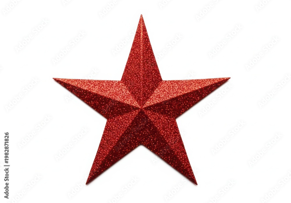 Fototapeta premium A large red star with a glittery texture on a white background