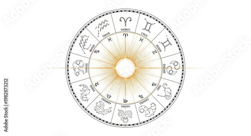 Astrology Zodiac Wheel with Sun in Center.
